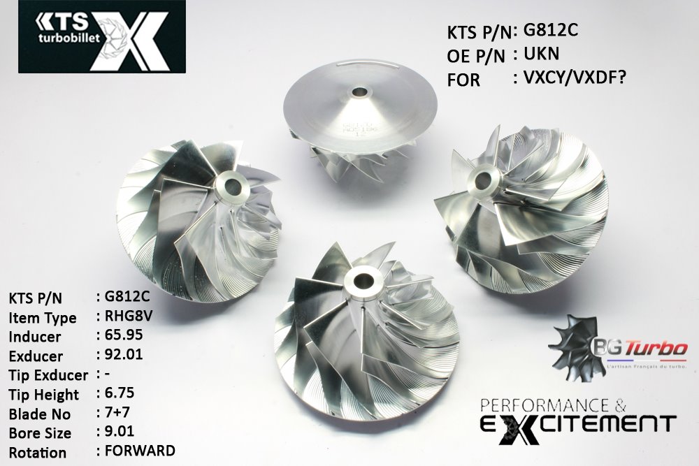 Turbo ROUE FORGÉE MFS PERFORMANCE - 7+7 PALES - INDUCER : 65,96 - EXDUCER : 92,01 - TYPE : RHG8VANGLE : 40° - ROTATION : Forward - SUPER BACK : 7,45 - BORE SIZE : 9,01
